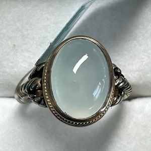 Sterling Silver 925 / 18K Yellow gold Chalcedony Ring - Size 7
